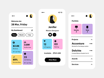 App UI analytics app app ui branding card ui dashboard design hiring app job app light theme mobile app product design profile saas typography ui ui ux user experience ux web app