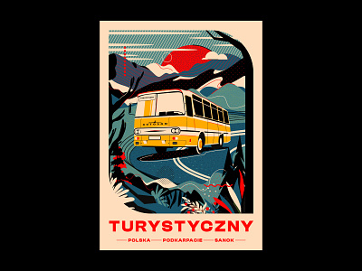 TURYSTYCZNY bus color graphicdesign illustration mountains pattern poland typography vector