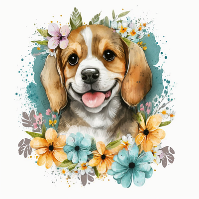 Happy Puppy Watercolor Portrait Illustration branding design graphic design illustration logo vector