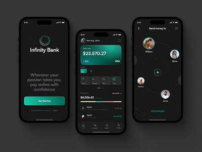 InfinityBank - Mobile App bank banking app clean coin credit card design finance financial fintech app grid minimalistic mobile mobile app money payment transaction transfer typography ui ux