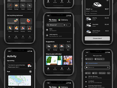 The re-designed Uber App android app branding darkmode ios mobility uber uberapp uberdesign ui design ux design video