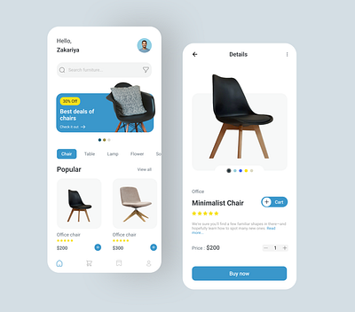 Furniture App app clean design furniture minimal mobile mobile app product design productdesign store ui uiux ux