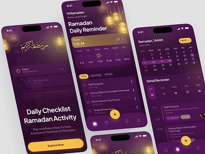 Ramadan Kareem - App For Ramadan Tracker & Reminder athan scedule call to prayer concept daily tracker dark mode design figma homepage islamic app islamic concept mobile app mobile ui ramadan ramadan app reminder app task manager time prayer ui ui design user interface