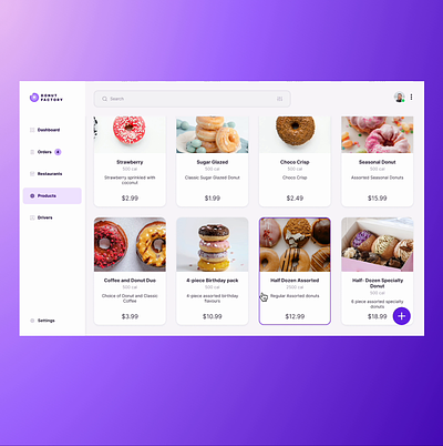 Products Page app delivery donut lightbox menu modal online popup product design scroll ui ux uxdesign web app