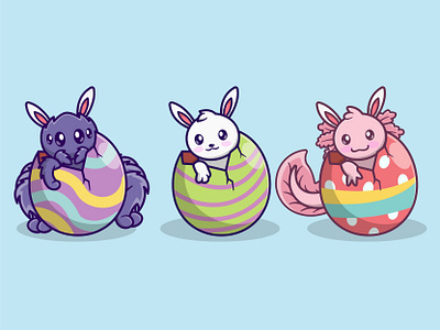collection cute animals commemorating easter day axolotl bunny cartoon style character character design character illustration cute cute animal design digital design digital illustration easter egg funny happy icon design illustration rabbit stiker design vector art