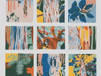 Trees and botanical illustration art 2d artistic blue botanical color block colorful digital art flat illustration nature paint pattern plants texture thumbnail trees yellow