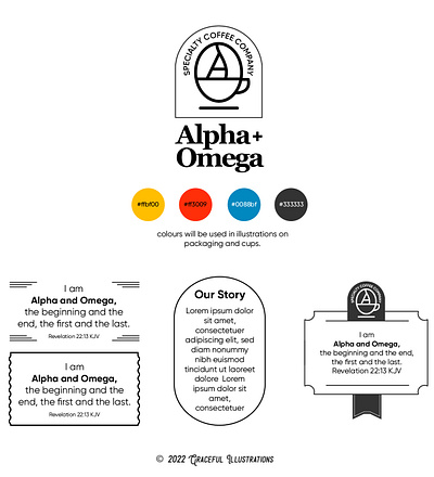 A and O coffee brand alpha and omega bible branding coffee coffee mug design illustration label logo packaging vector