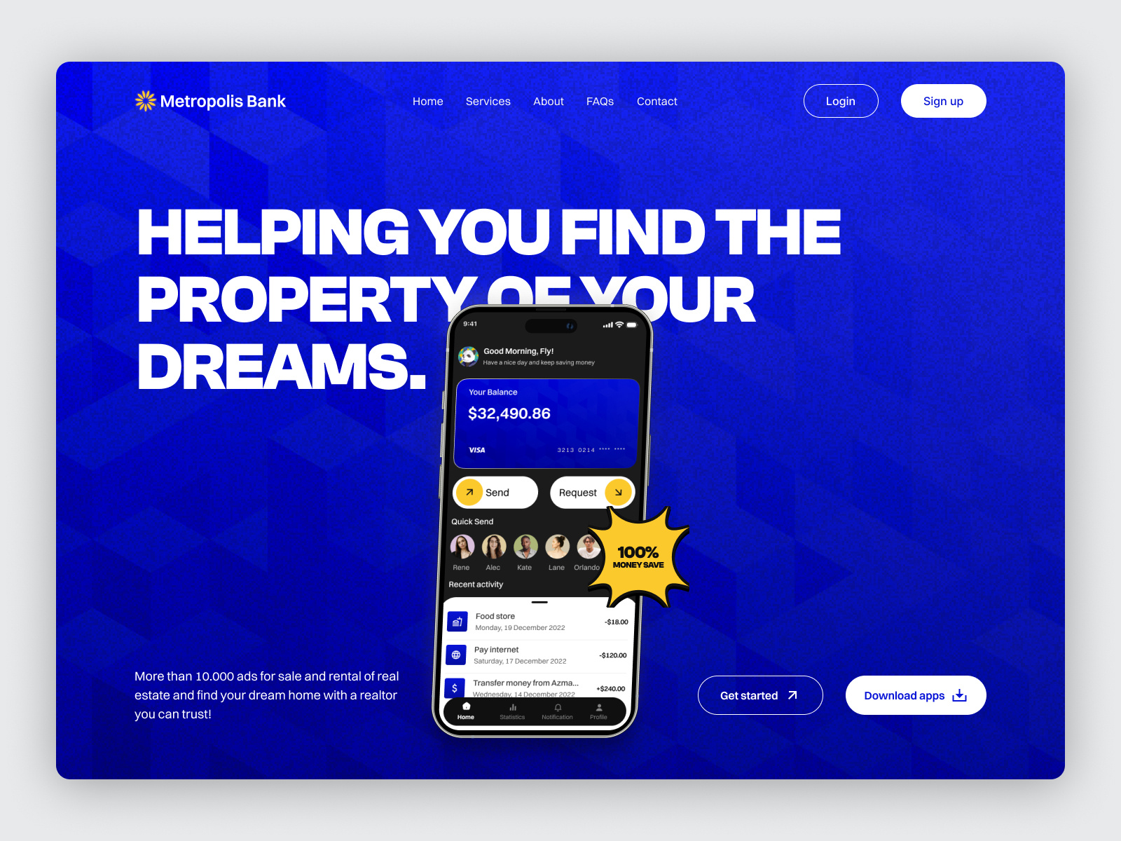 Metropolis - Hero Finance App bank banking card clean coin finance finance website financial fintech money money transfer payment product design transaction transfer ui web websites