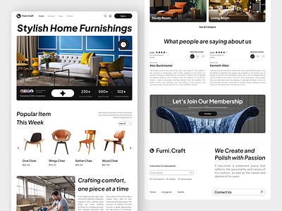 Furni.Craft - Furniture Landing Page chair clean decor decoration design e commerce furniture furniture design furniture store ikea interior landing page living room minimal shop sofa table ui web woocomerce