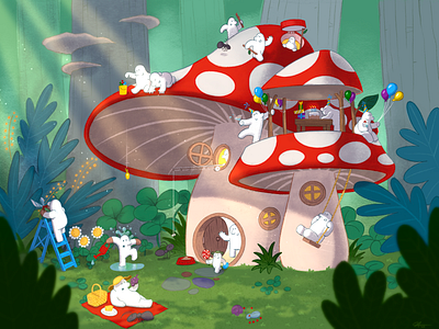 Mushroom House Illustration cartoon forest illustration magical mushroom mushroom house wimmelbilder