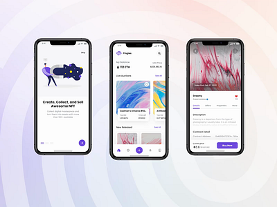 Fingies - Mobile App Interaction animation auction bid blockchain clean design crypto cryptocurrency detail e commerce home interaction ios marketplace mobile app nft nft app nft marketpklace onboarding online shop uiux