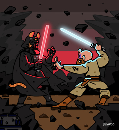 Shinoo's personal creations #03 cartoon darth vader duel illustration jedi light saber starwars