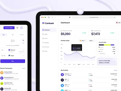 Coinbank - Crypto Dashboard & Statistic assets clean conversion crypto cryptocurrency dashboard finance homepage invesment market minimal modern money payment portfolio trading ui ux wallet website
