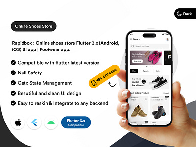 Rapidbox : Online shoes store Flutter 3.x (Android, iOS) UI app androidapp branding design e commerce flutter flutterui footwear graphic design ios app nike online store order tracking sales shoes shoesstore ui ui design