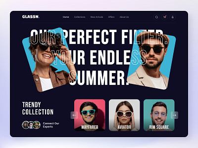 Sunglasses Shop Website Design clean ecommerce eyewear fashion glasses glassware hero section landing page online shop online store product shop store summer sunglasses ui design web web design website website design