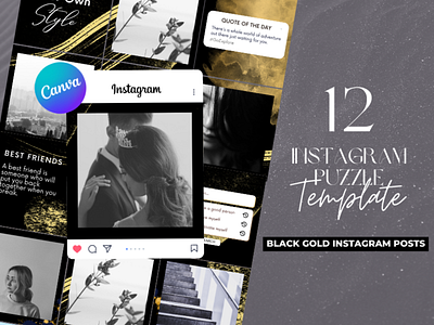 Black Gold Instagram Puzzle app branding design graphic design illustration logo typography ui ux vector