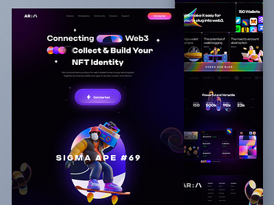 ARA NFT Wallet Landing Page - #VisualExploration 3d 3d art 3d design 3d illustration 3d model crypto dark dark theme dark ui desktop hero header illustration landing page landingpage nft typography web web design web3 website