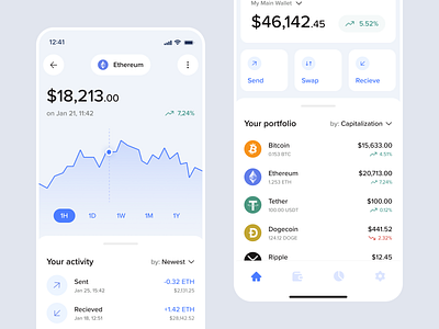 Crypto Wallet - Mobile app blockchain crypto crypto trading crypto wallet cryptocurrency design digital ethereum fintech investment iphone mobile mobile app mobile design trading ui visual