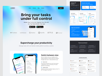 To Do App - Mobile app Landing page box landing page design glass landing page effect gradient ladning page gradient landing page landing page landing page design mobile app landing page product app product mobile app productivity app to do app todo app landing page ui webdesign website