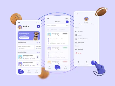 Mobile Application for a Veterinary Clinic 3d activities animals animation app clinic design dribbble graphic design healthcare illustration motion graphics pet ui ux