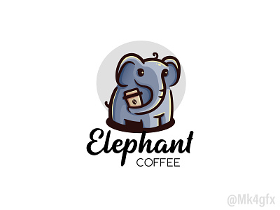 Elephant Coffee Logo (for sale) animal bean beverage branding cafe coffee cup cute design drink elephant fun illustration logo logo 2d logos mammoth modern premium trunk