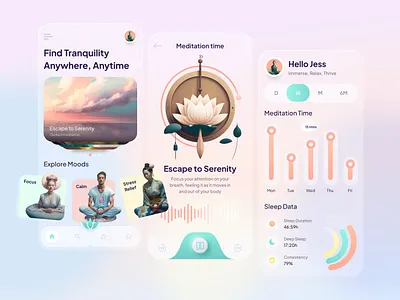 Meditation mobile app app calm gratitude guided meditation mindfulness mobile peace relax self improvement sleep stats stress tranquility ui