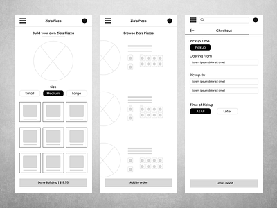 Zoa Pizza Mobile App Wireframe mobile ui ui ux wireframe