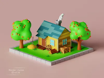 Low Poly House 3d 3d illlustration 3d render adorable cute design farmhouse house houses illustration isometric low poly tree