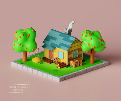Low Poly House 3d 3d illlustration 3d render adorable cute design farmhouse house houses illustration isometric low poly tree