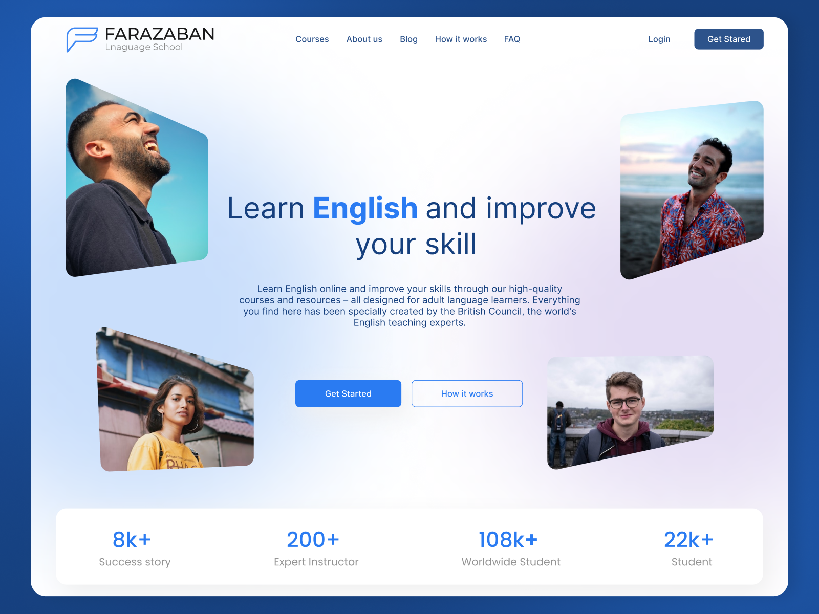 Farazaban Language education website interface design language learning minimal ui ux website