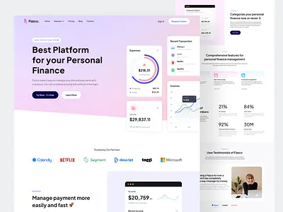 Fizzco - Finance Website branding card clean component finance finance landing page financial footer gradient hero landing page minimalist stripe testimonial web design website