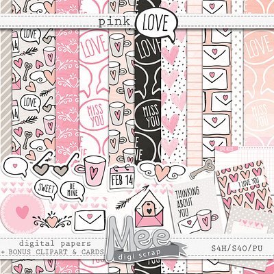 Scrapbook kit -Love design february illustration pattern design pattern paper pink scrapbooking valentines