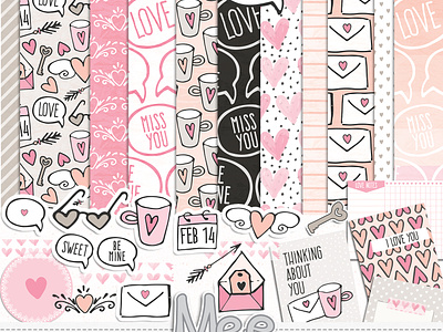 Scrapbook kit -Love design february illustration pattern design pattern paper pink scrapbooking valentines