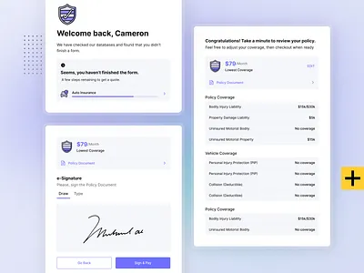 Insurance quote details coverage data design esignature figma insurance product design progress bar quote saas saas design ui