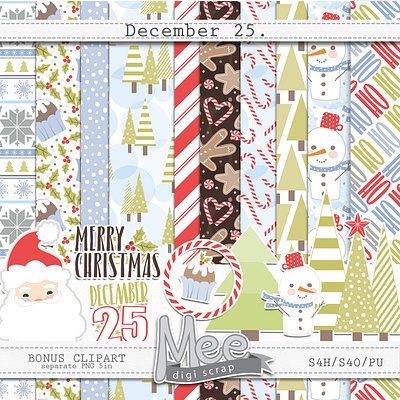 Scrapbook kit,Digital patterns-December 25 christmas christmas patterns design graphic design pattern pattern design scrapbooking