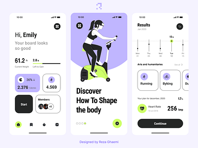 Fitness And Health Application app application design fitness graphic design health illustration mobile mobile design reza ghaemi typography ui ux vector