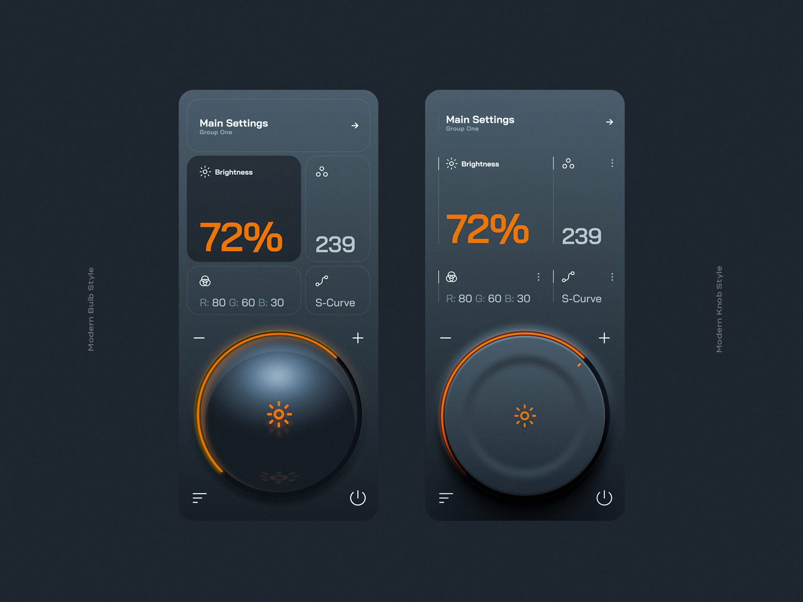 Light Control App UI Exploration explorations figma light control light control app modern app music app skeuomorphic skeuomorphism ui