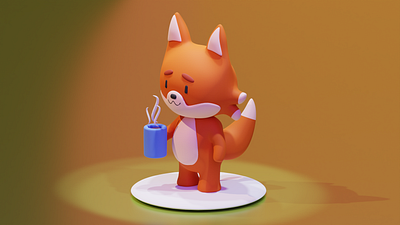 Mr. Fox with a Cup of coffee 3d design illustration