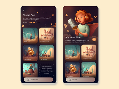 Children's books podcast app design illustration typography ui ux