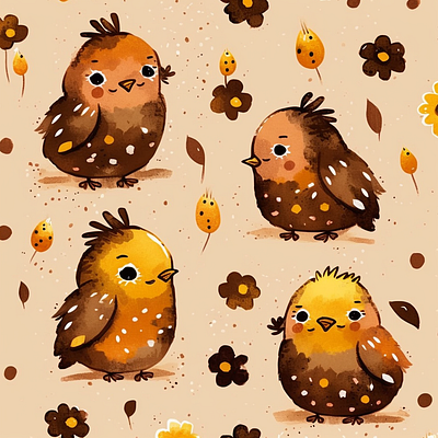 Chicks & Flowers ai chicks design draw fashion floral flowers graphic design ia illustration kids kidswear midjourney painting pattern print