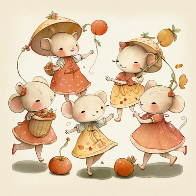 little mice playing ai childrem design draw graphic design ia illustration kid little mice playing mice midjourney mouse painting print