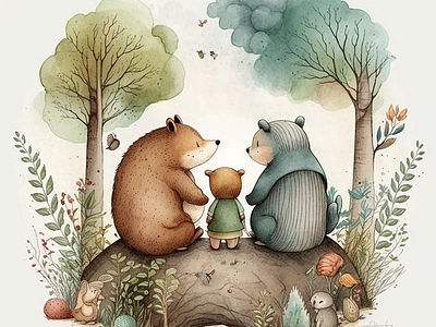 forest bears ai bears branding childrem design draw fashion forest graphic design ia illustration kids logo midjourney paint painting print