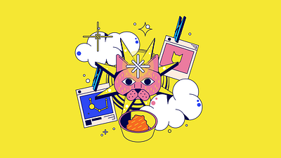 Cat abstract art cat clouds flat icon illustration photo star