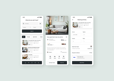 Booking / rental app android app app design apps black and white booking bw colorful concept design graphic design housing ios mobile app rental rentals ui ui design ux ux design