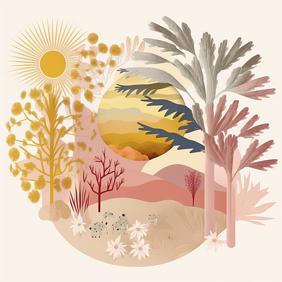 desert palms & sun ai branding desert design draw fashion graphic design ia illustration logo midjourney painting palm print sun ui