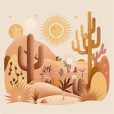 desert cactus sun ai cactus desert design draw fashion graphic design ia illustration midjourney painting print sun