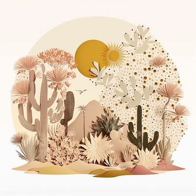 desert sunset cactus desert design draw fashion graphic design illustration midjourney painting print sun sunset