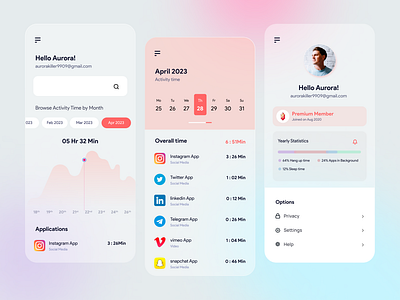 Applications Activity Time branding design graphic design ui ux