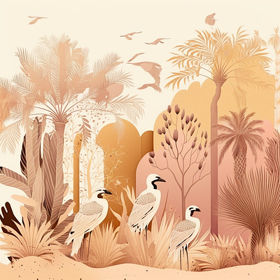tropical desert birds and paradise ai birds design draw fashion graphic design ia illustration midjourney painting palms paradise print tropical