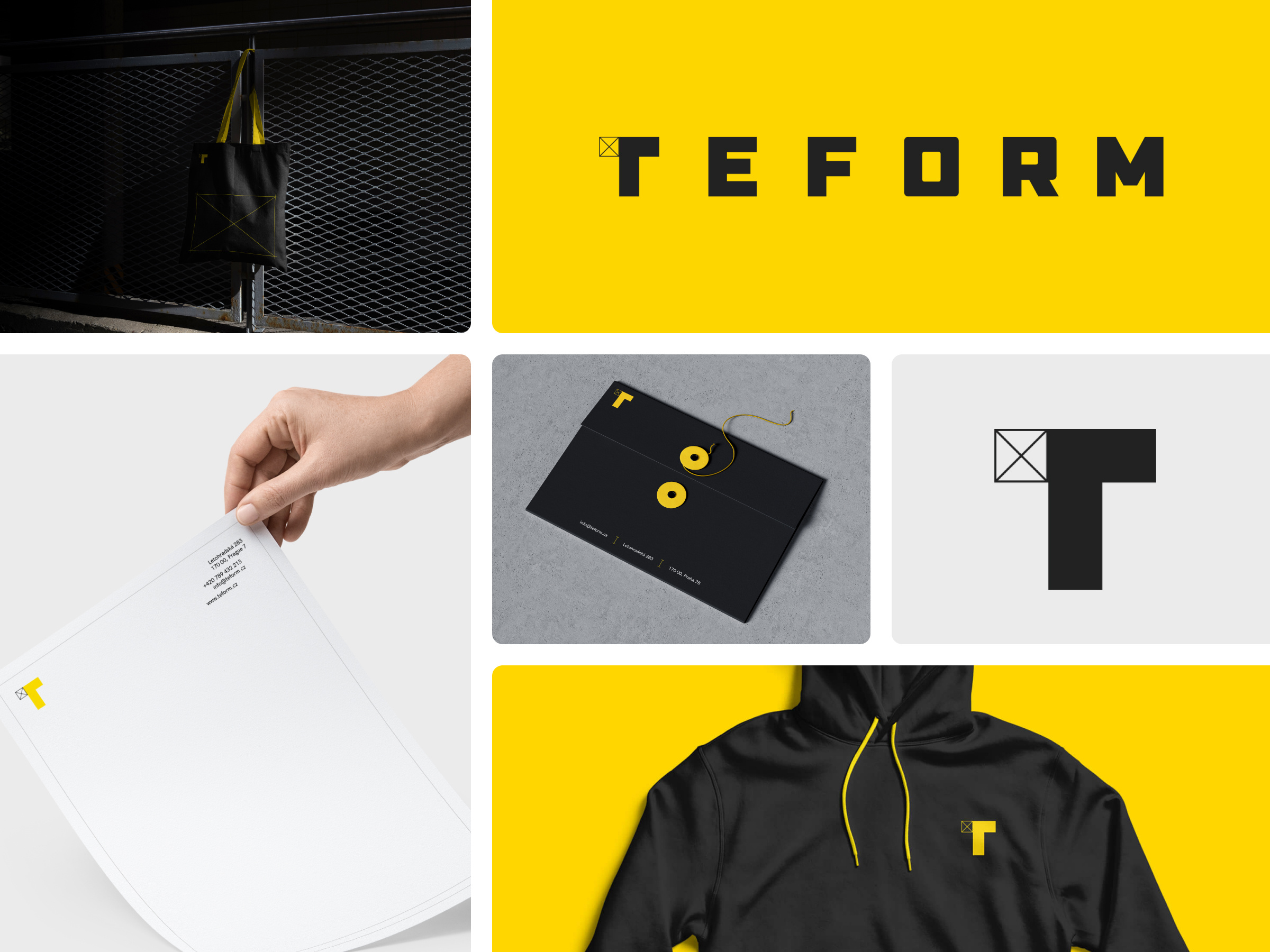 Teform Brand Identity branding design envelope identity letter t logo mark minimal scaffolding staffing stage stages symbol t tech technician tote bag tribune